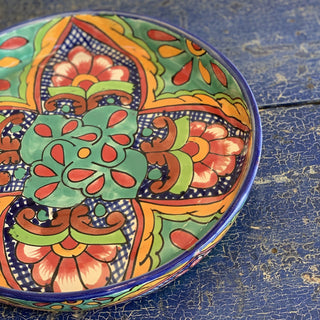 Shallow Sides Talavera Round Pie Plate Baking Pan or Tray, Ready to Ship Ceramics Zinnia Folk Arts Verde  
