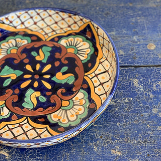 Shallow Sides Talavera Round Pie Plate Baking Pan or Tray, Ready to Ship Ceramics Zinnia Folk Arts Yellow Daisy  