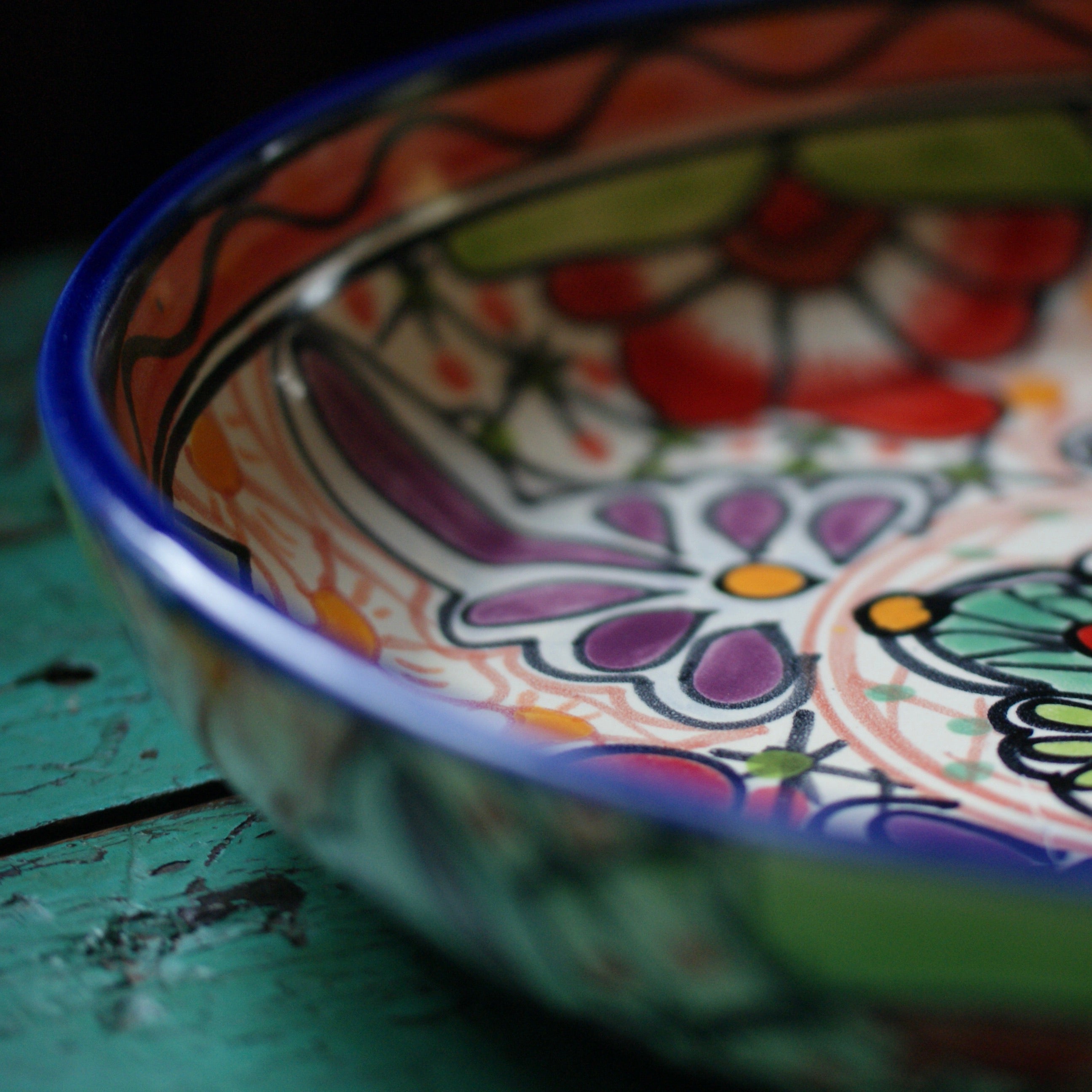 Shallow Talavera Serving Bowl, Ready to Ship Ceramics Zinnia Folk Arts   