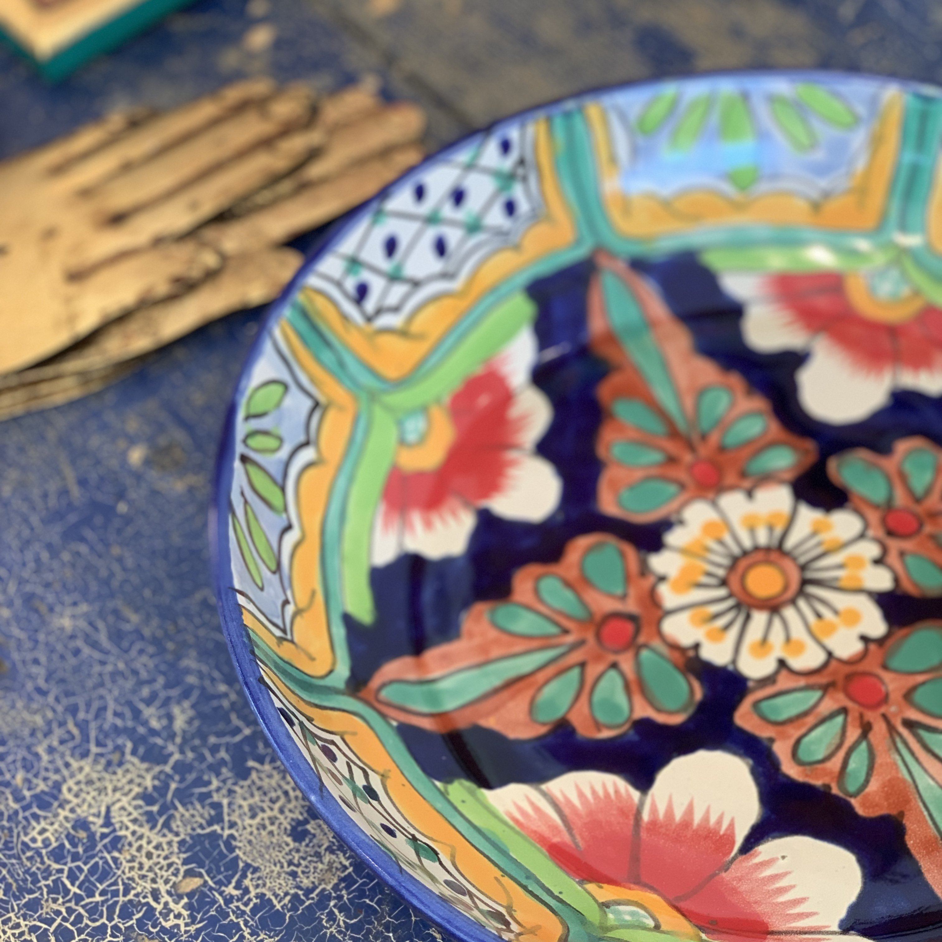 Shallow Talavera Serving Bowl, Ready to Ship Ceramics Zinnia Folk Arts   
