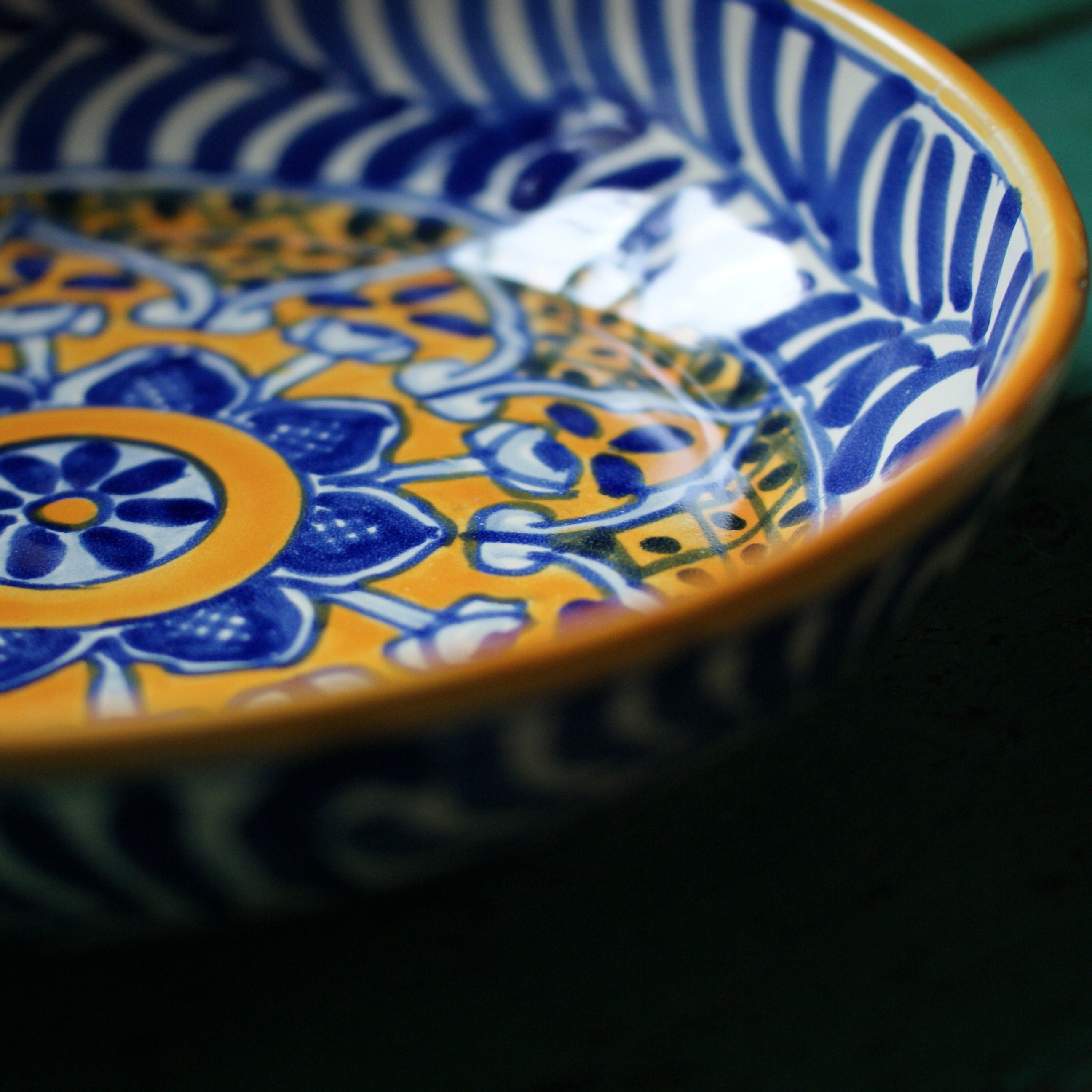 Shallow Talavera Serving Bowl, Ready to Ship Ceramics Zinnia Folk Arts   