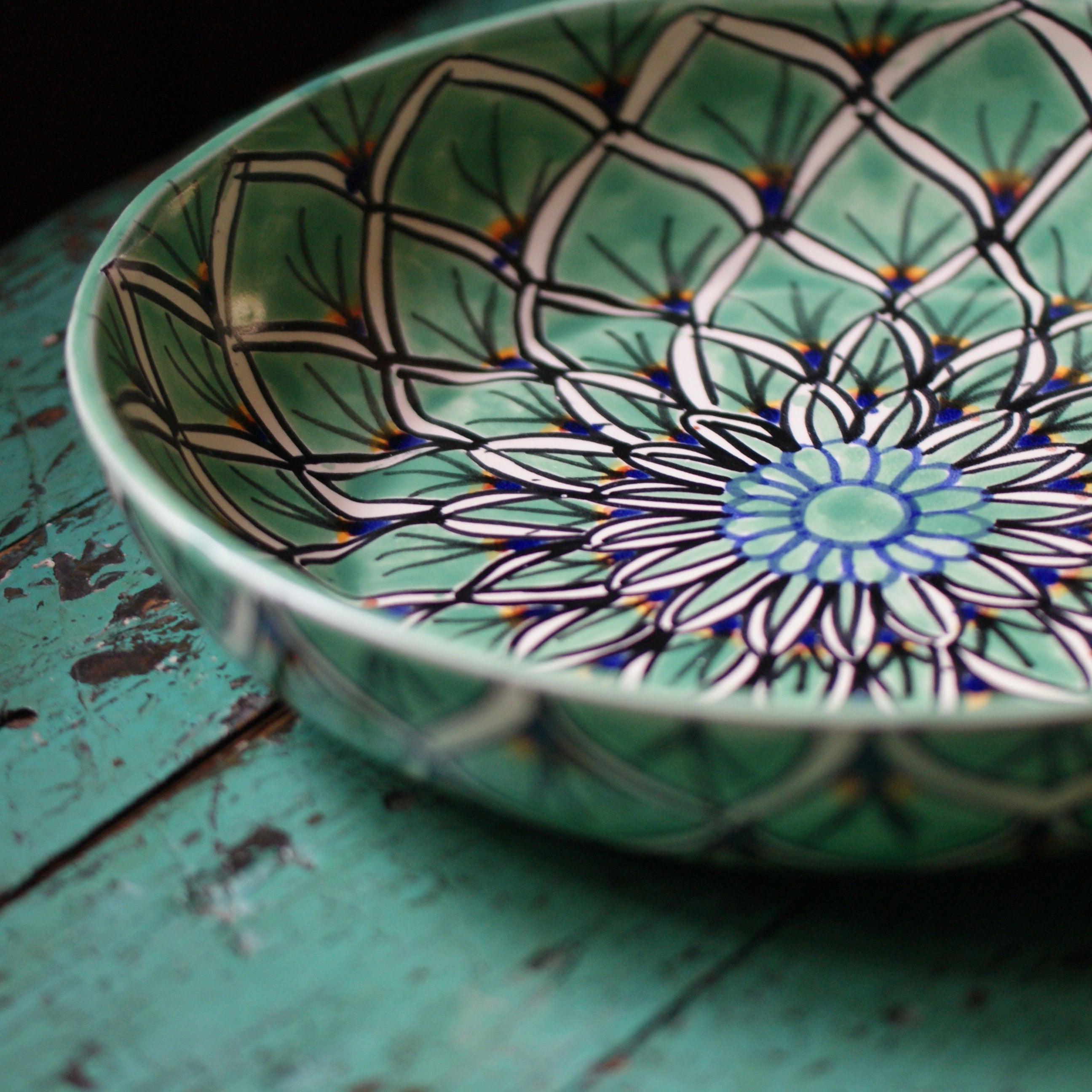 Shallow Talavera Serving Bowl, Ready to Ship Ceramics Zinnia Folk Arts   
