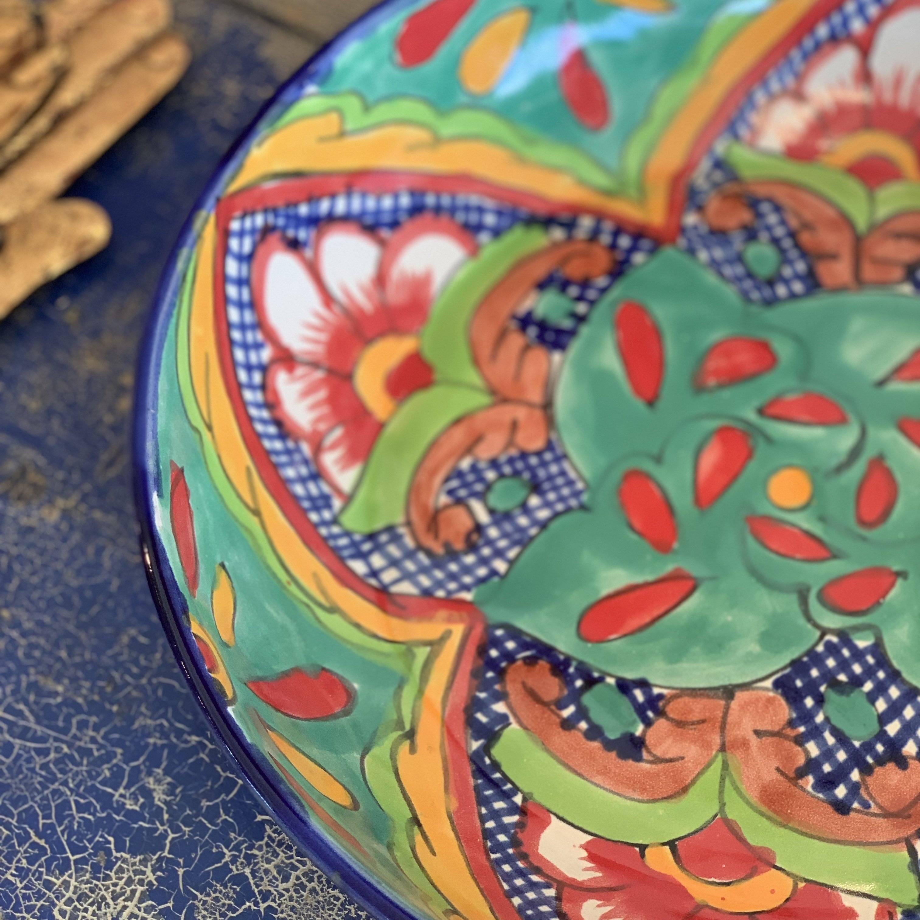 Shallow Talavera Serving Bowl, Ready to Ship Ceramics Zinnia Folk Arts   