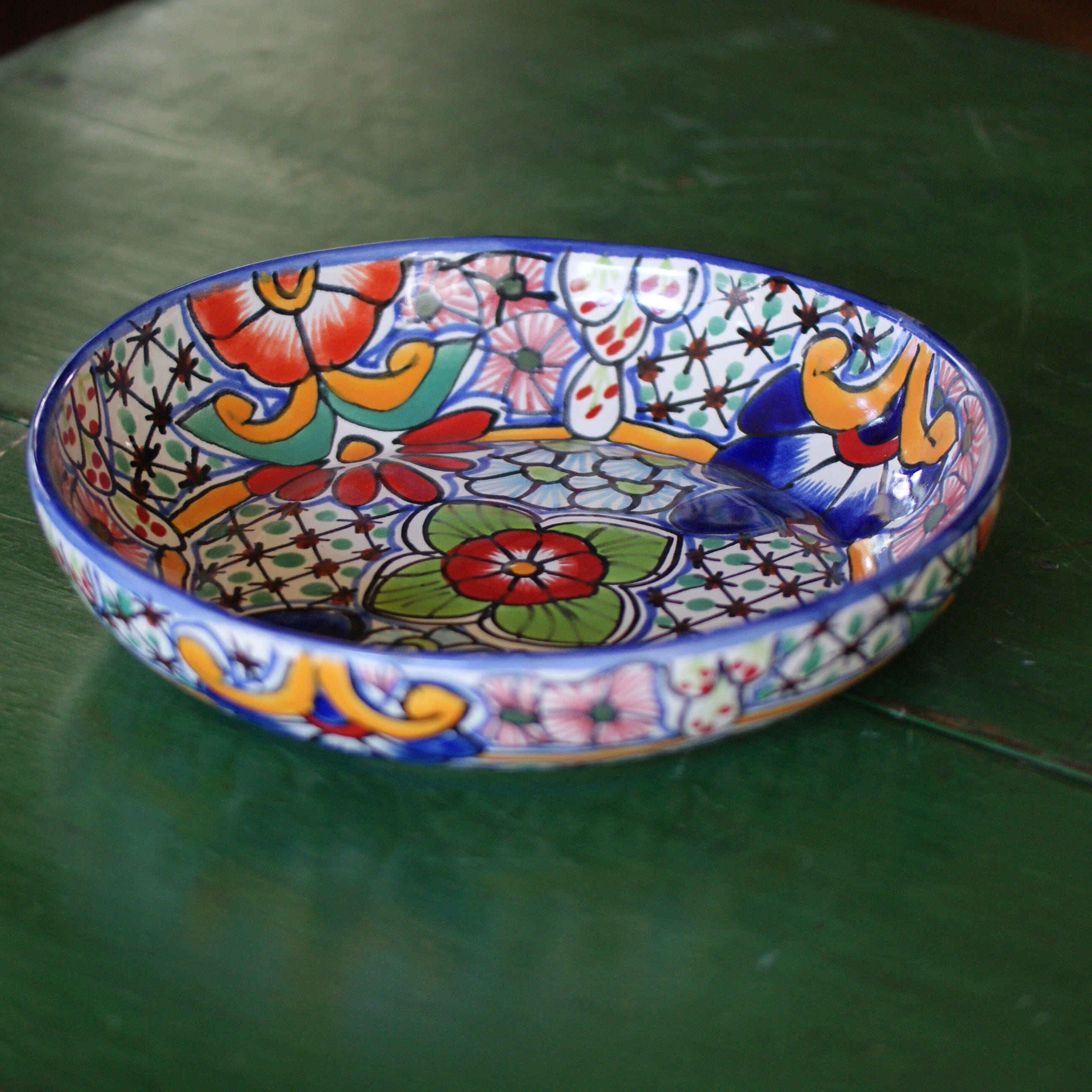 Shallow Talavera Serving Bowl, Ready to Ship Ceramics Zinnia Folk Arts   