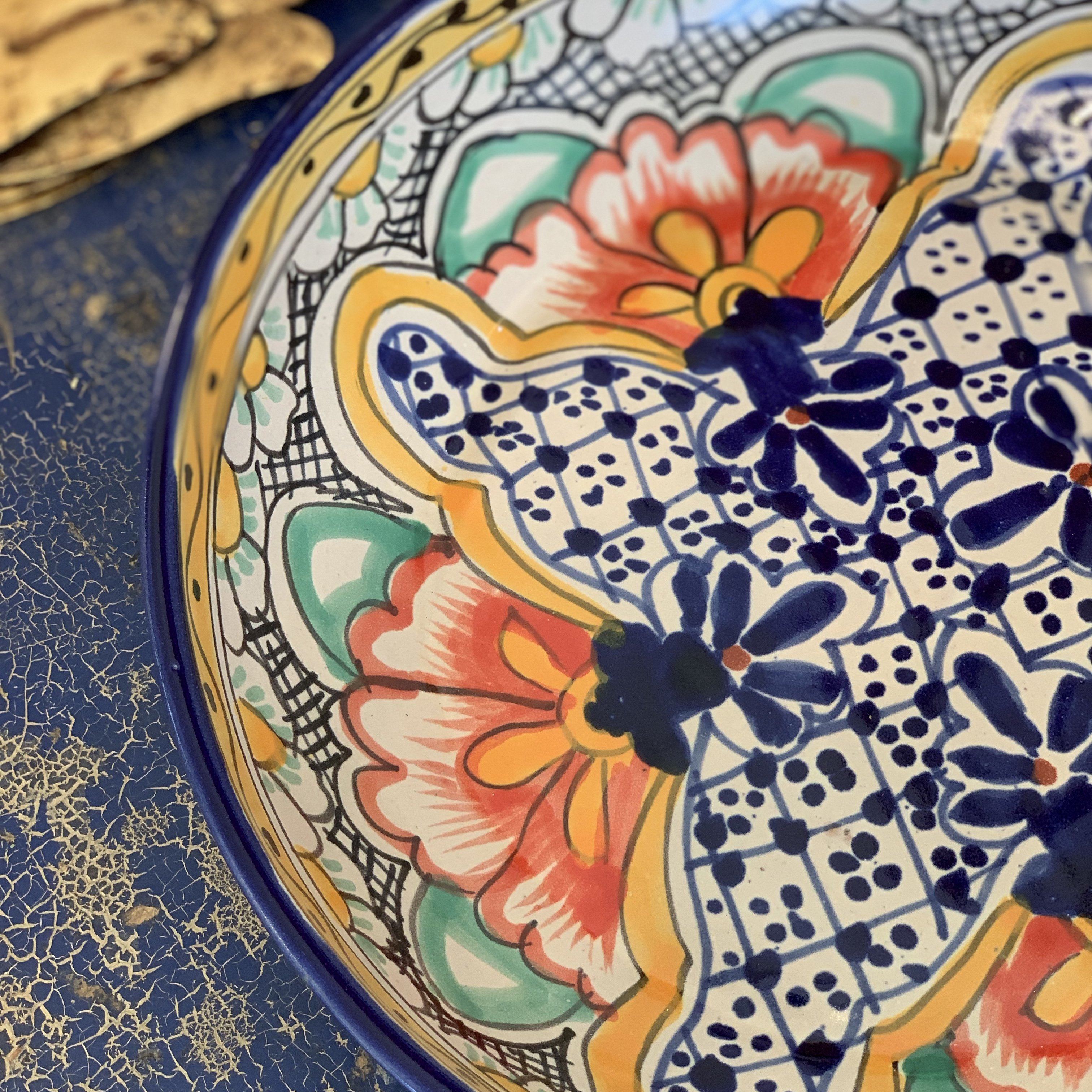 Shallow Talavera Serving Bowl, Ready to Ship Ceramics Zinnia Folk Arts   