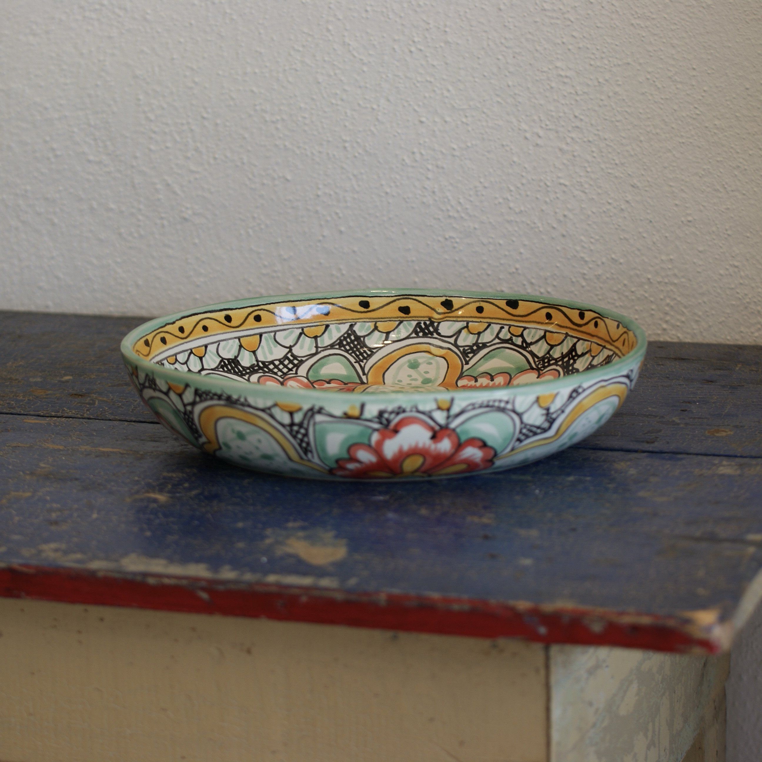 Shallow Talavera Serving Bowl, Ready to Ship Ceramics Zinnia Folk Arts   
