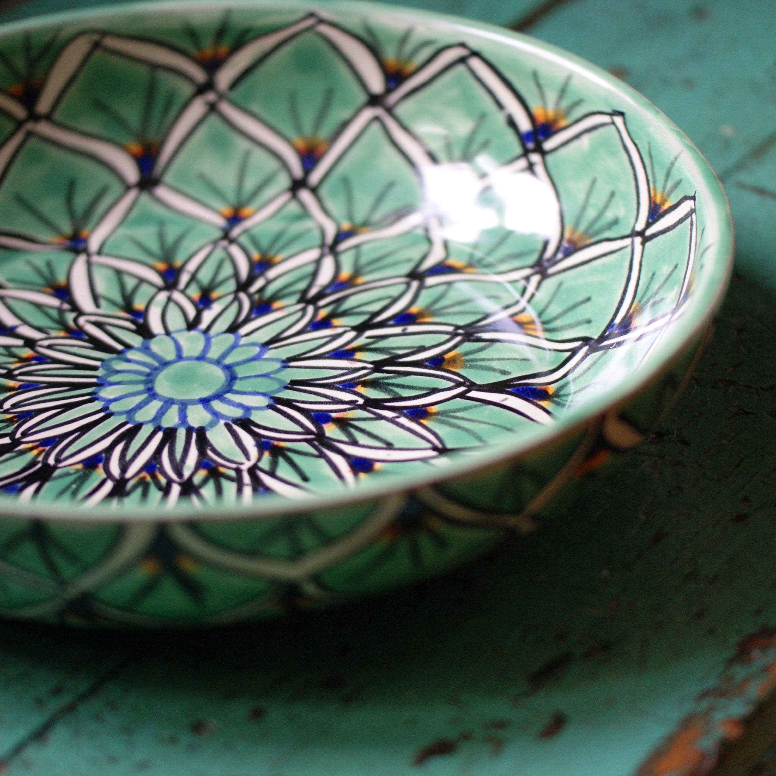 Shallow Talavera Serving Bowl, Ready to Ship Ceramics Zinnia Folk Arts   