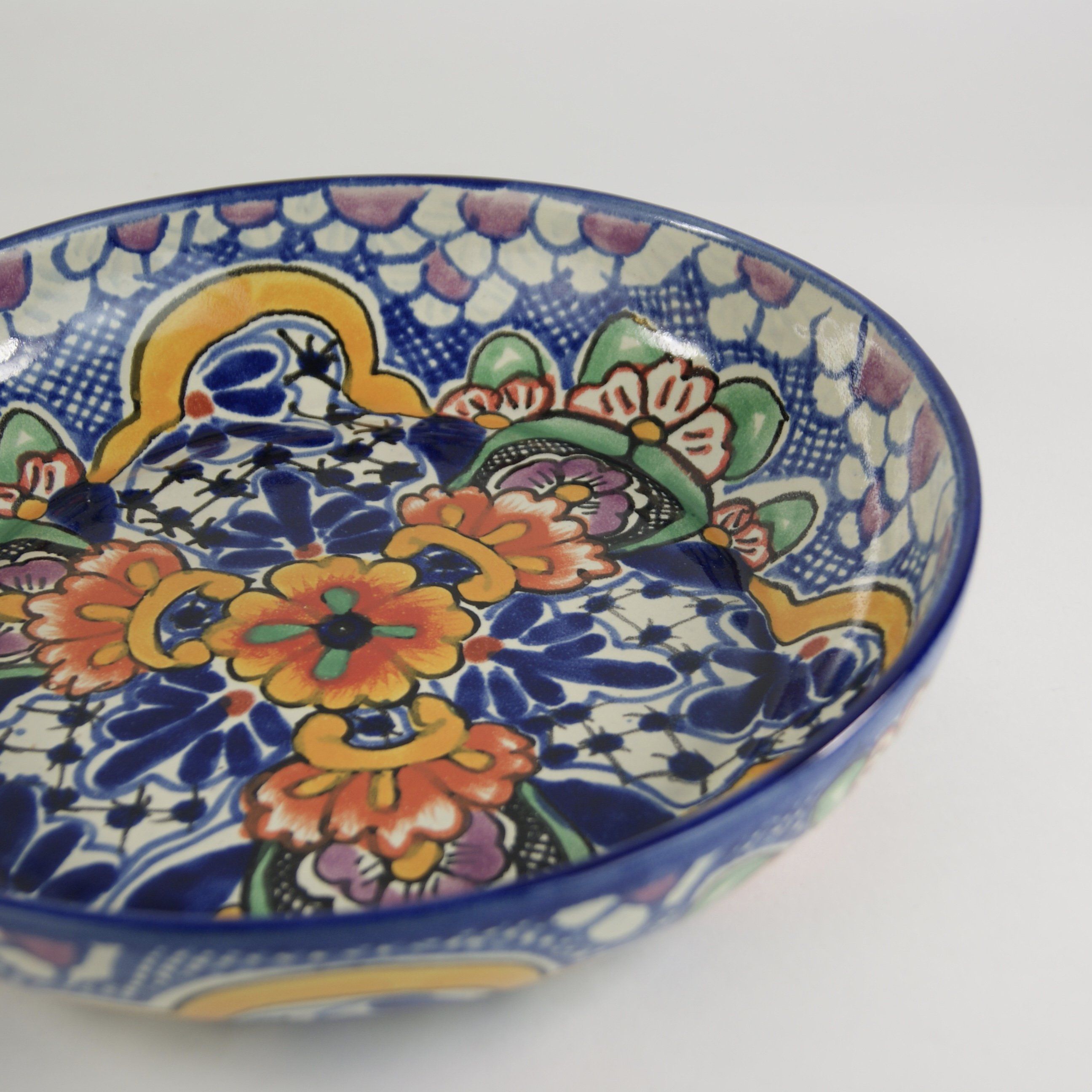 Shallow Talavera Serving Bowl, Ready to Ship Ceramics Zinnia Folk Arts Bright Orange  