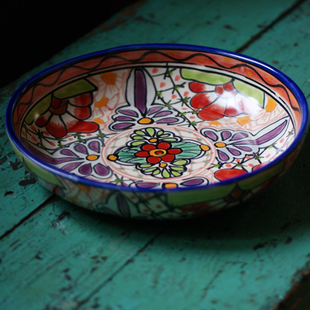Shallow Talavera Serving Bowl, Ready to Ship Ceramics Zinnia Folk Arts Rojo  