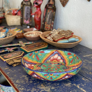 Shallow Talavera Serving Bowl, Ready to Ship Ceramics Zinnia Folk Arts Verde  