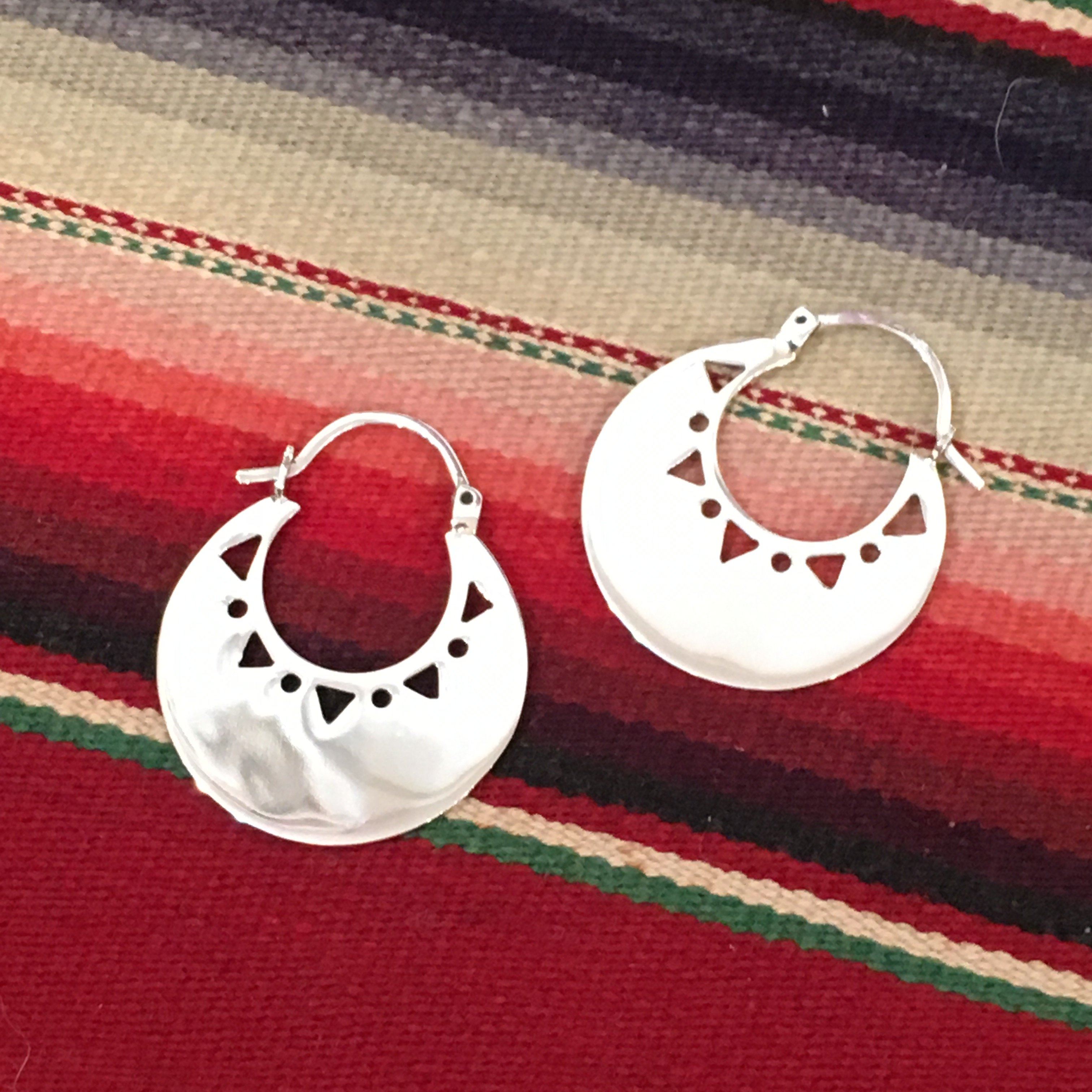 Silver Arracadas with Cutouts, Mexican Earrings Jewelry Zinnia Folk Arts   