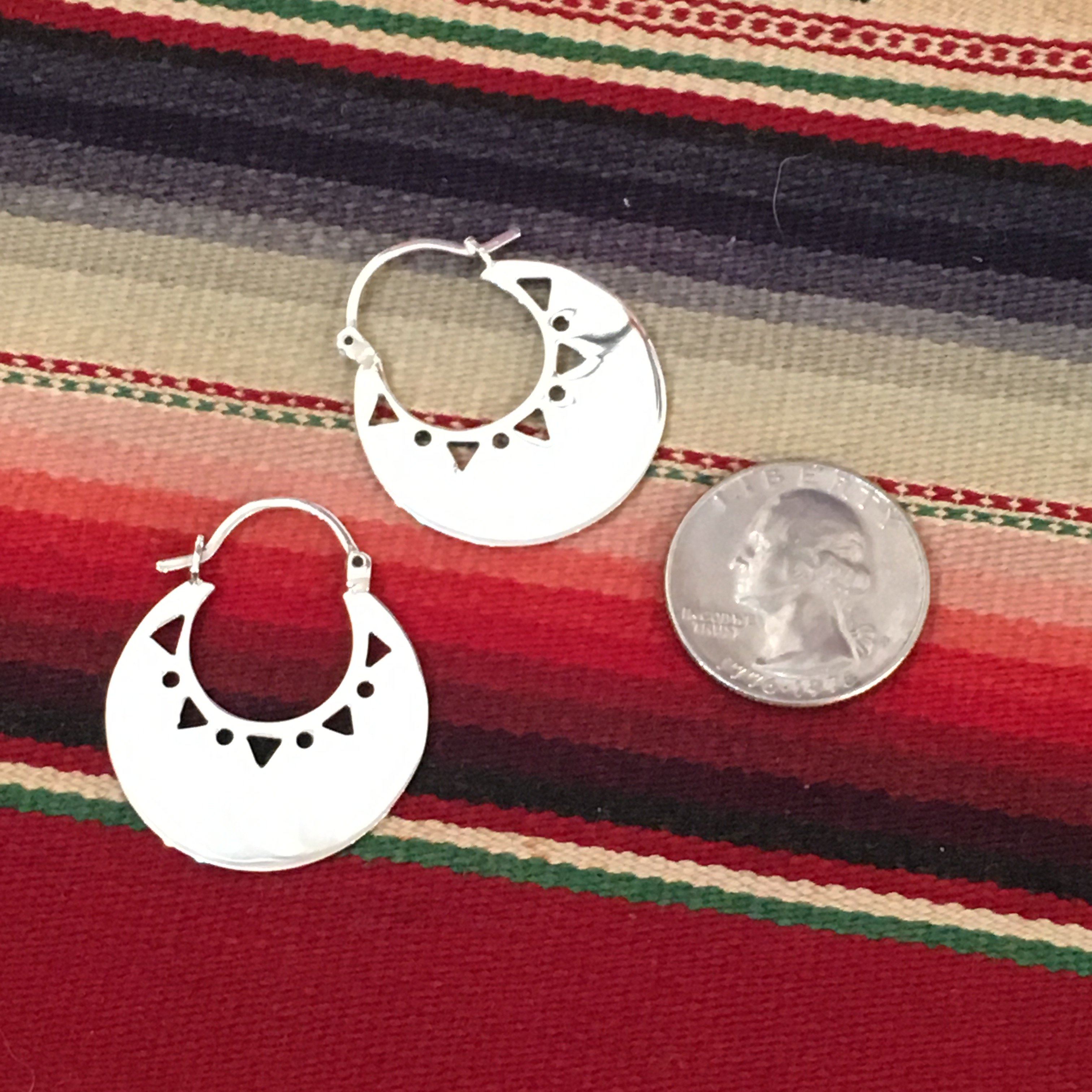 Silver Arracadas with Cutouts, Mexican Earrings Jewelry Zinnia Folk Arts   