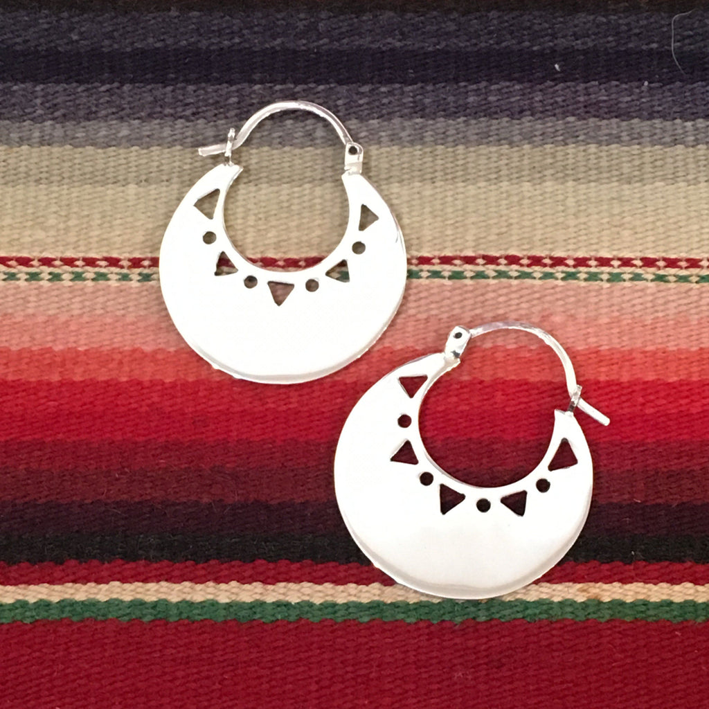 Silver Arracadas with Cutouts, Mexican Earrings Jewelry Zinnia Folk Arts   