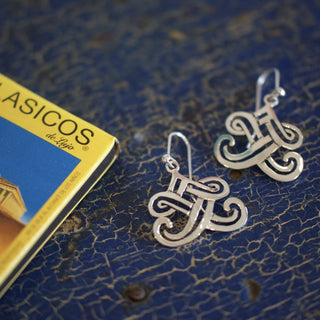 Silver Azteca Earrings  Zinnia Folk Arts   