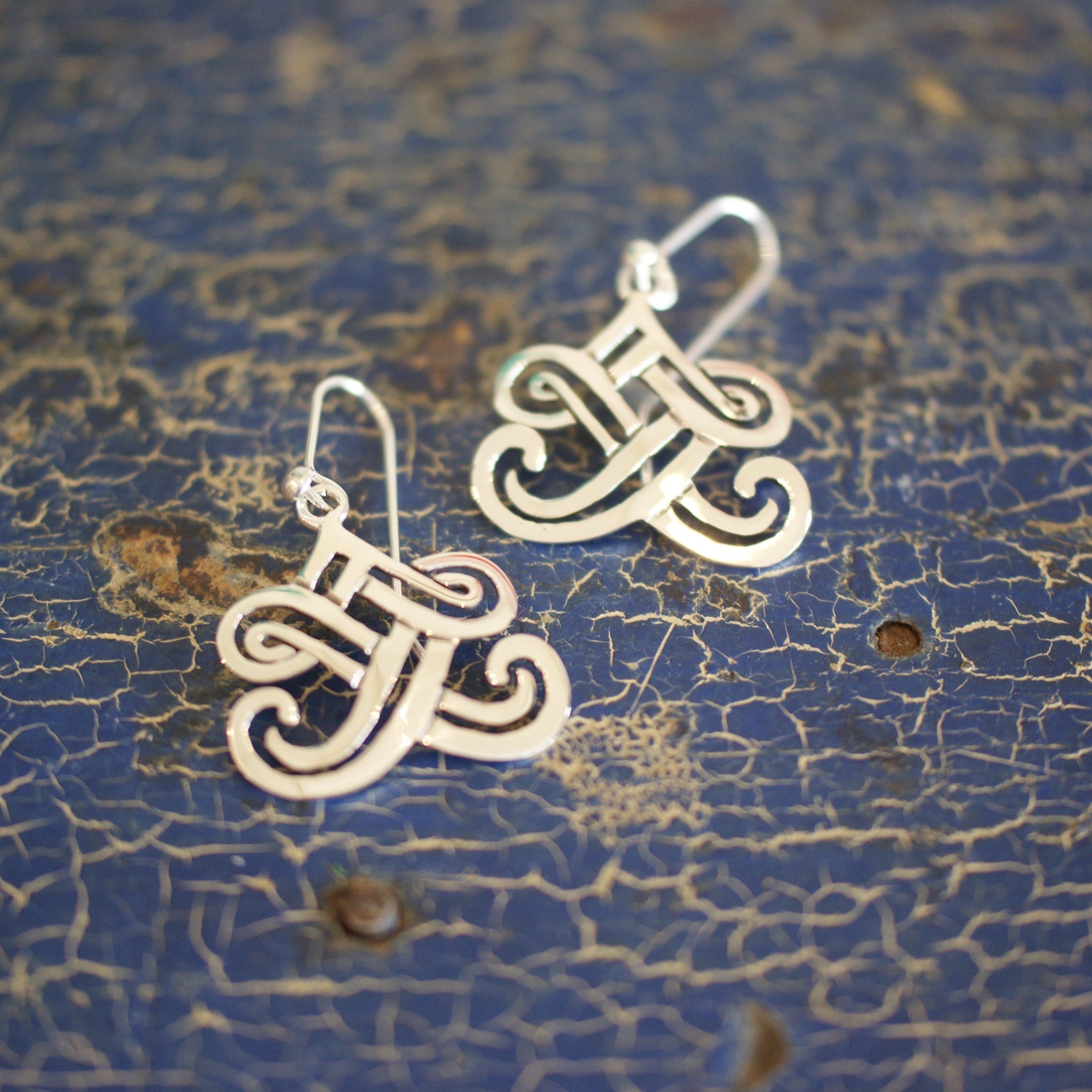 Silver Azteca Earrings  Zinnia Folk Arts   