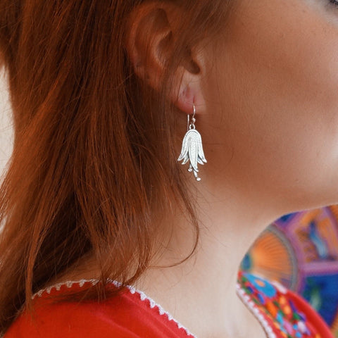 Silver Fuschia Blossom Earrings Jewelry Zinnia Folk Arts   