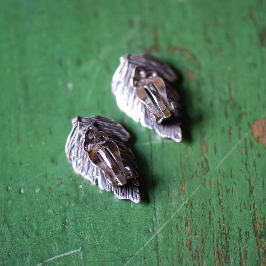 Silver Palm Leaf Earrings, Clip Jewelry Zinnia Folk Arts