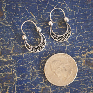 Small Filagree Inside Half Moon Silver Mexican Arracadas Jewelry Victor's   