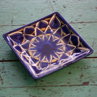 6.5" Small Handmade Dessert Plates, Square, Ready to Ship Ceramics Zinnia Folk Arts Blue Zinnia  