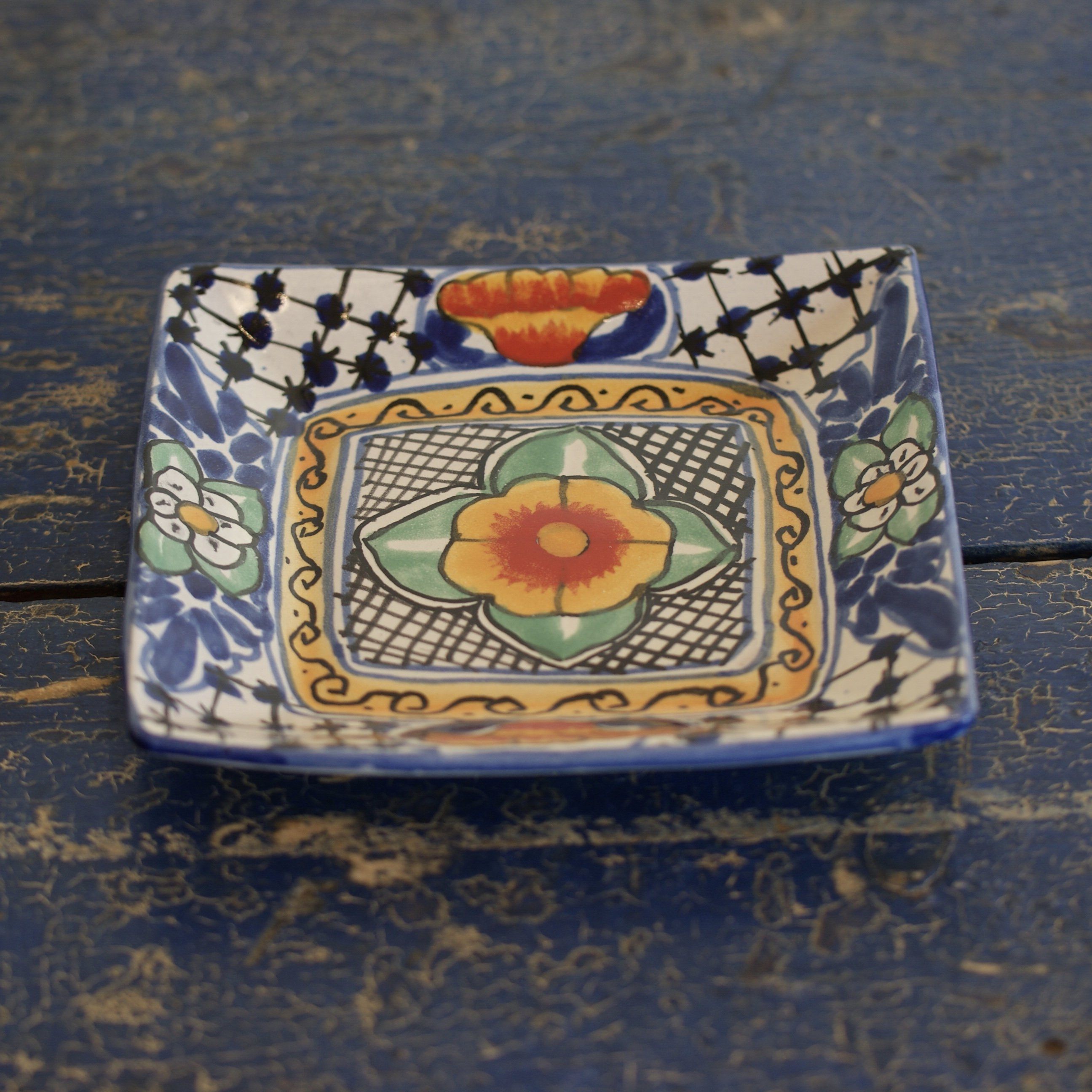 6.5" Small Handmade Dessert Plates, Square, Ready to Ship Ceramics Zinnia Folk Arts Cobalt  