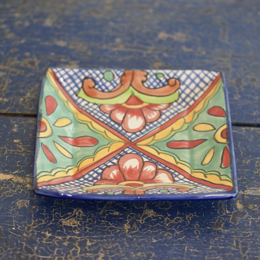 Small Handmade Dessert Plates, Square, Ready to Ship Ceramics Zinnia Folk Arts Verde  