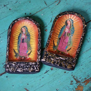 Small Mexican Wooden Batea with Guadalupe & Milagros religious Zinnia Folk Arts   