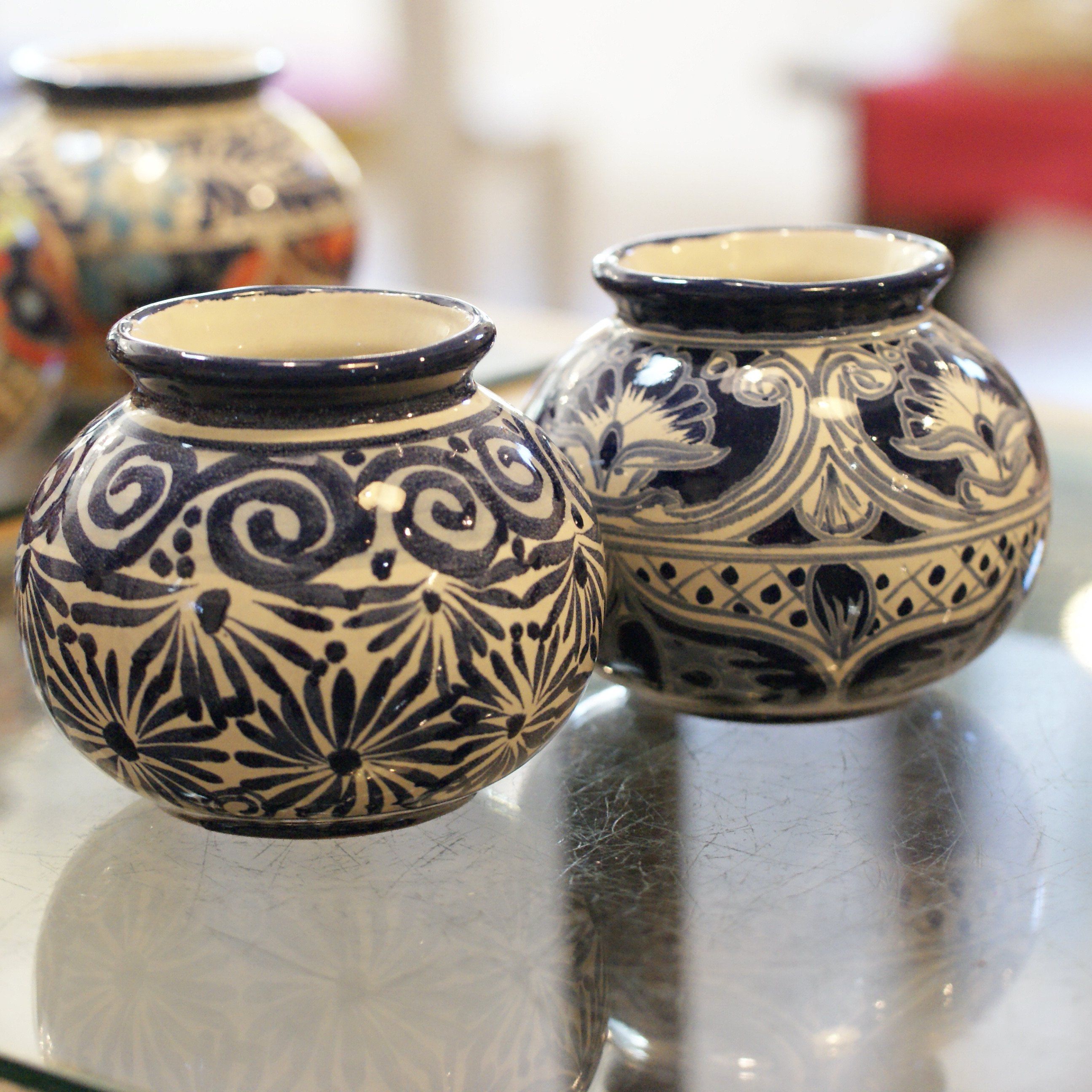 Small Round Mexican Talavera Flower Vases, Ready to Ship Ceramics Zinnia Folk Arts   