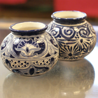 Small Round Mexican Talavera Flower Vases, Ready to Ship Ceramics Zinnia Folk Arts   