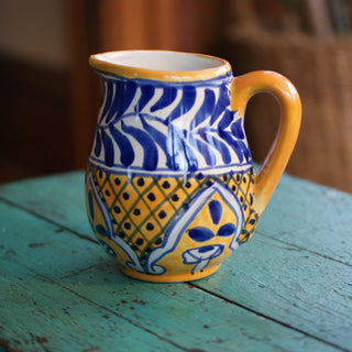 Small Talavera Pitchers, Ready to Ship Ceramics Zinnia Folk Arts Blue and Saffron  