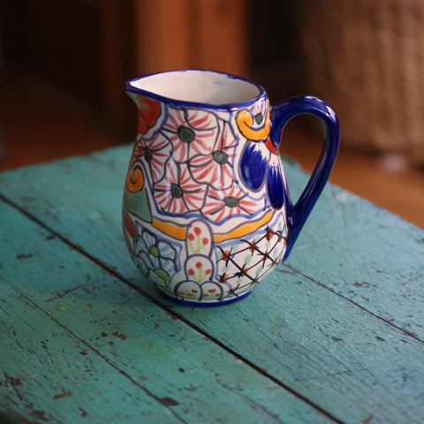 Small Talavera Pitchers, Ready to Ship Ceramics Zinnia Folk Arts Multi with Orange and Red  