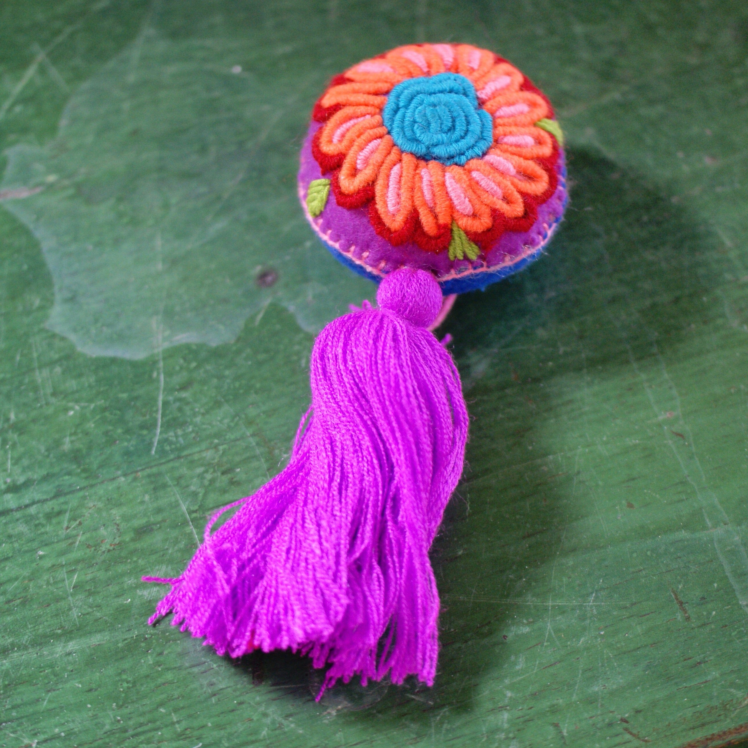 Soft Flannel Round Ornaments, Medium Home Decor Zinnia Folk Arts Fuschia tassel  