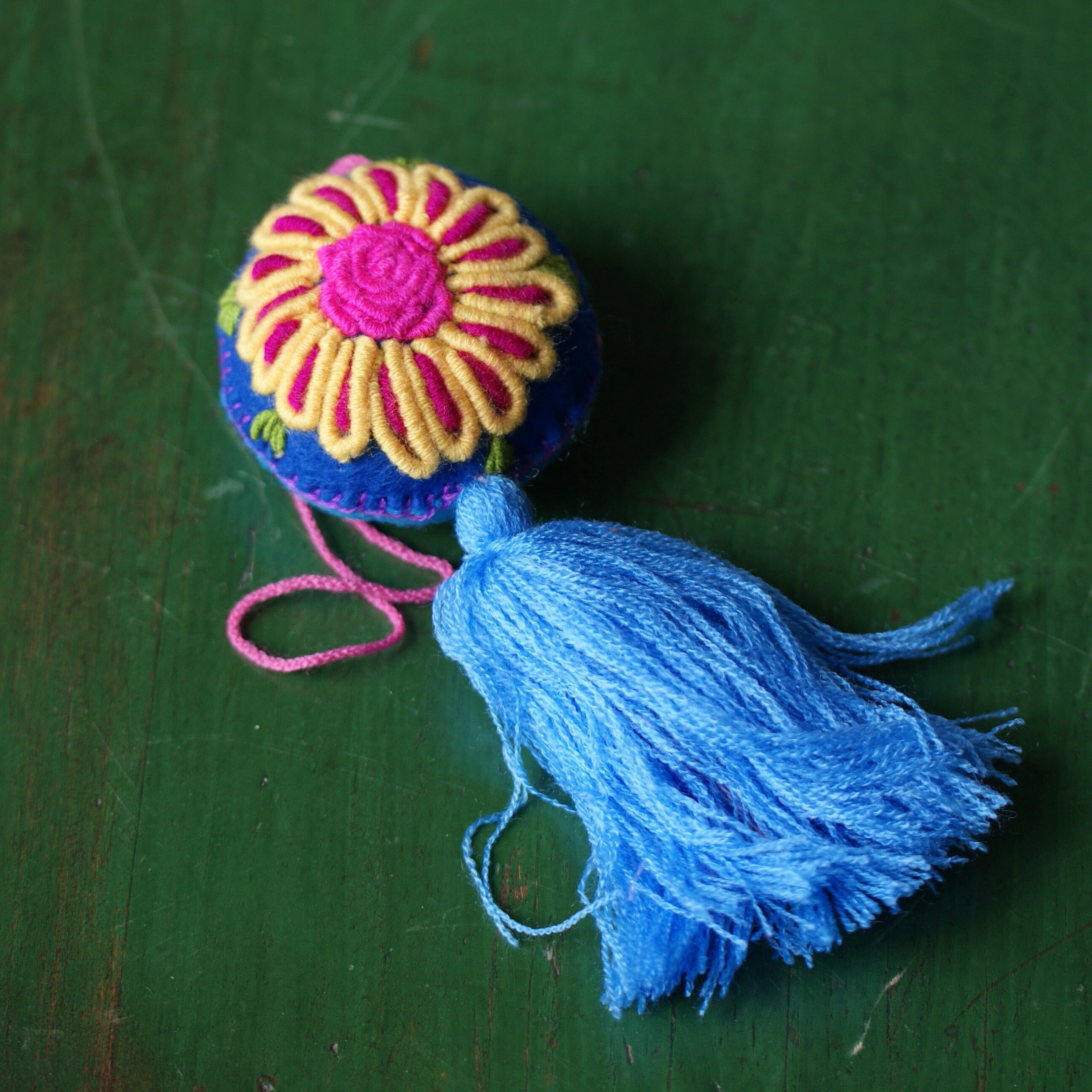 Soft Flannel Round Ornaments, Medium Home Decor Zinnia Folk Arts Medium blue tassel  