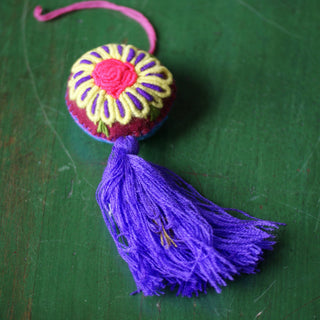 Soft Flannel Round Ornaments, Medium Home Decor Zinnia Folk Arts Purple tassel  