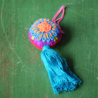 Soft Flannel Round Ornaments, Medium Home Decor Zinnia Folk Arts Turquoise tassel  