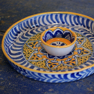 Special Order Appetizer Tray with Removeable Bowl - Blue/Saffron Servingware Zinnia Folk Arts   