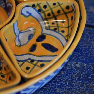 Special Order Appetizer Tray with Removeable Bowl - Blue/Saffron Servingware Zinnia Folk Arts   