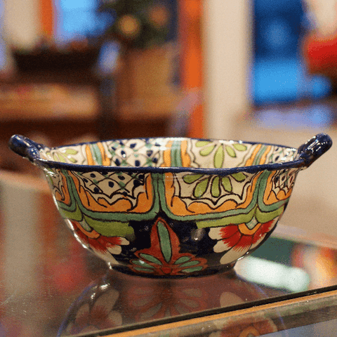 Special Order Cazuela Bowl with Small Handles-Azul y Rojo Servingware Zinnia Folk Arts   