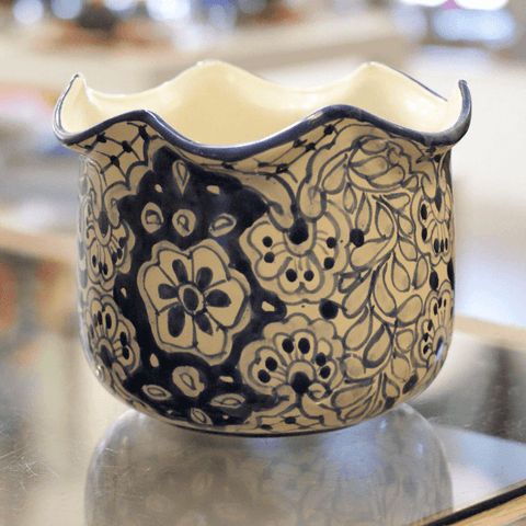 Special Order Curvy Edge Flower Pot - Blue & White Pots and Vases Zinnia Folk Arts   
