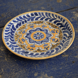 Special Order Dinner Plate - Blue/Saffron Tableware Zinnia Folk Arts   