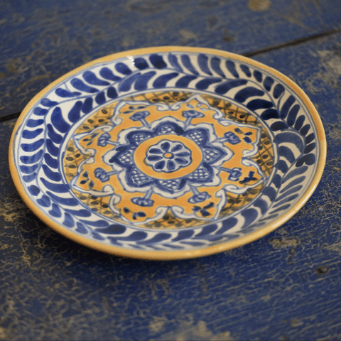 Special Order Dinner Plate - Blue/Saffron Tableware Zinnia Folk Arts   