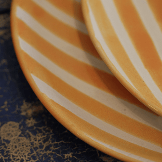 Special Order Dinner Plate - Striped Orange Tableware Zinnia Folk Arts   