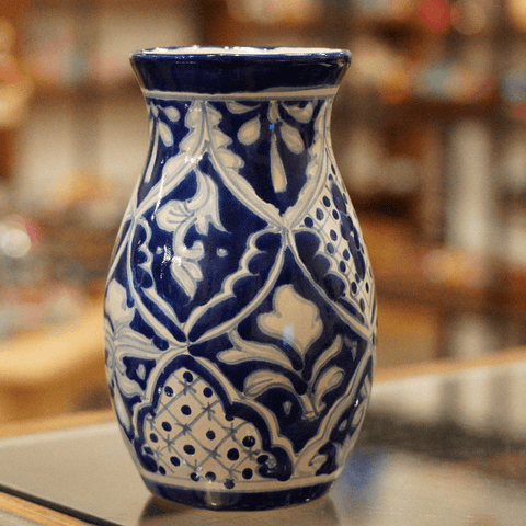 Special Order Mexican Talavera Flower Vase - Blue/White Pots and Vases Zinnia Folk Arts Blue & White Mix  