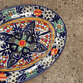 Special Order Mexican Talavera Serving Platter - Cobalt Servingware Zinnia Folk Arts   