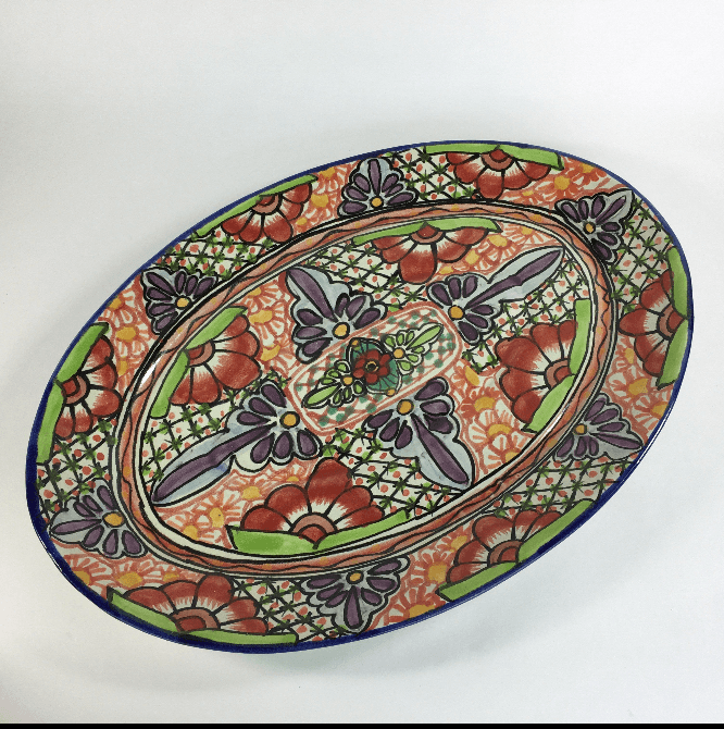 Special Order Mexican Talavera Serving Platter - Rojo Servingware Zinnia Folk Arts   