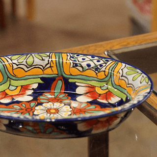 Special Order Oval Serving Bowl - Azul y Rojo Servingware Zinnia Folk Arts   