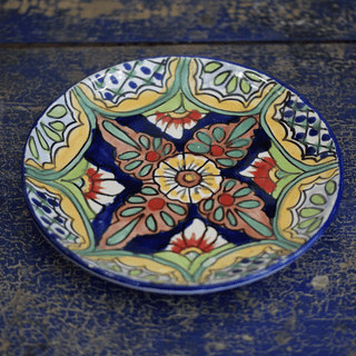 Special Order Round Dessert Plate - Azul y Rojo Tableware Zinnia Folk Arts   