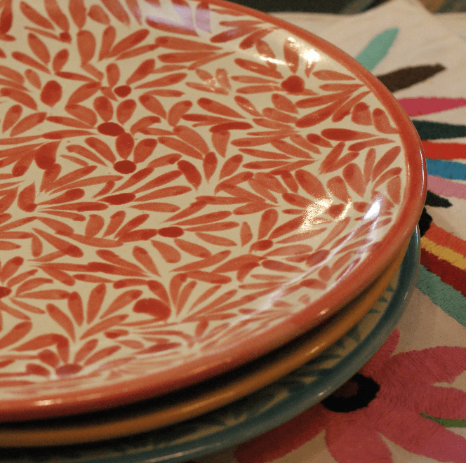 Special Order Round Dessert Plate - Spring Coral Tableware Zinnia Folk Arts   