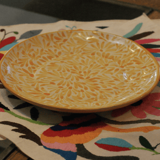 Special Order Round Dessert Plate - Spring Yellow Tableware Zinnia Folk Arts   