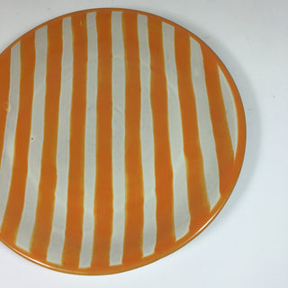 Special Order Round Dessert Plate - Striped Orange Tableware Zinnia Folk Arts   