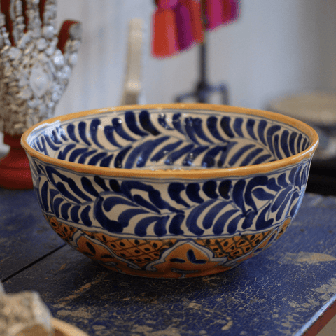 Special Order Salad Bowl (Large) - Blue/Saffron Servingware Zinnia Folk Arts   
